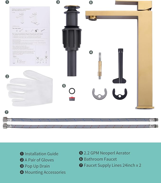 ARCORA Vessel Sink Faucet Brushed Gold, Single Handle Tall Bathroom Faucet, Single Hole Lavatory Vanity Mixer Tap with Pop Up Drain and Supply Lines