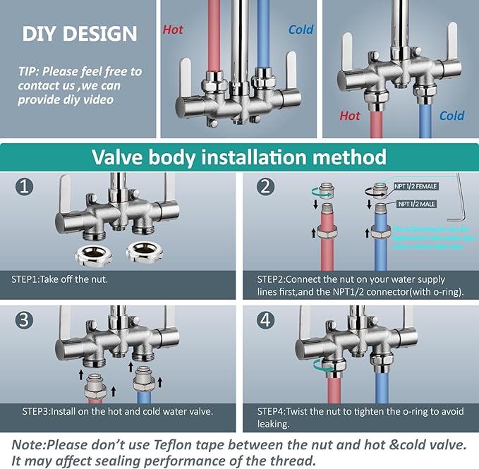 Aolemi Outdoor Shower Fixtures, 31" Exposed Shower System with Shower Head, 2-Handle Outdoor Shower Kit, 3 Inch Center Brass Mixing Valve, Polish Chrome