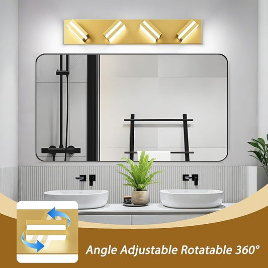 IZORRO LED Modern Bathroom Lights Fixtures(4-Light,Dimmable,360°Rotate),Brushed Glod Acrylic Wall Lighting,Vanity Lights for Bathroom Over Mirror - 6000k 24In (No Assembly Required)