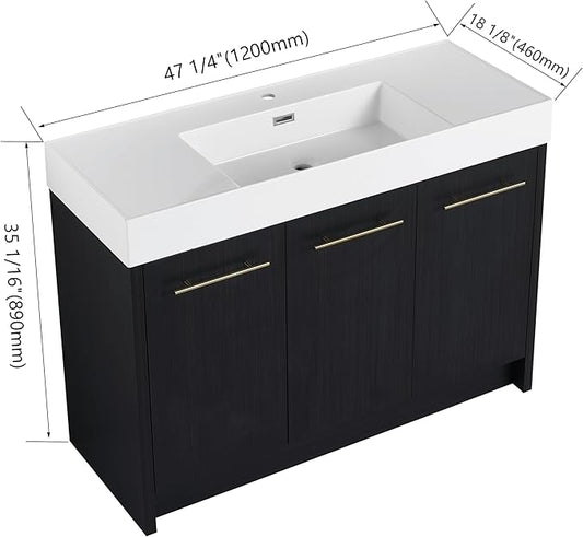 48 Inch Freestanding Bathroom Vanity,48" Bathroom Vanity with Sink,Modern Single Sink Vanity Combo,Black Floor Stand Cabinet Set
