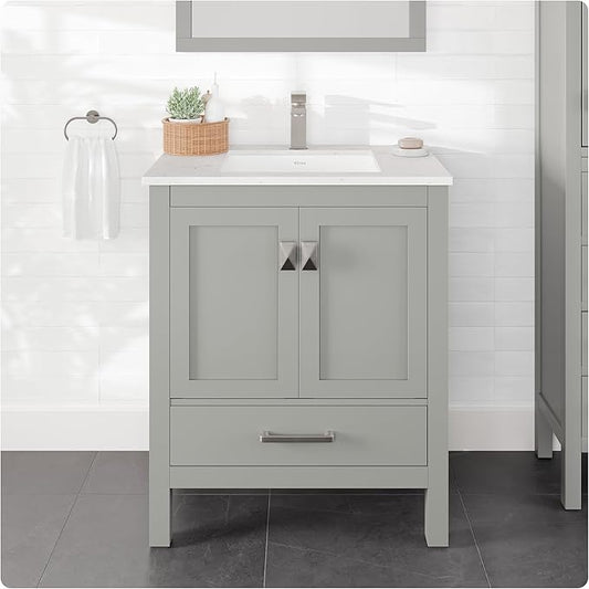 Eviva London 30 Inch Gray Bathroom Vanity - Stylish Single Sink Vanity with Undermount Porcelain Sink & Cabinet for Optimal Storage