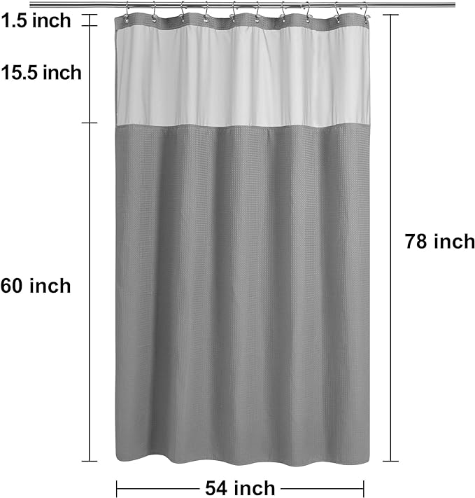 N&Y HOME Stall Waffle Weave Shower Curtain with Snap-in Liner Gray 36x72 | 12 Hooks & Snap on Fabric Liner, Washable, Mesh Window, Hotel Style, 36 x 72 Small Shower Stall Size Curtain Set for Bathroom