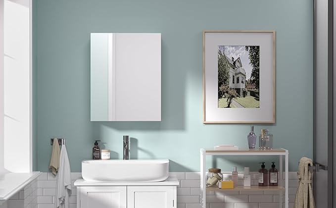 20x16 inch Bathroom Wall Cabinet, Saver Storage Cabinet, Medicine Cabinet with 1 Door and Adjustable Shelves, Grey(Assembly Required)