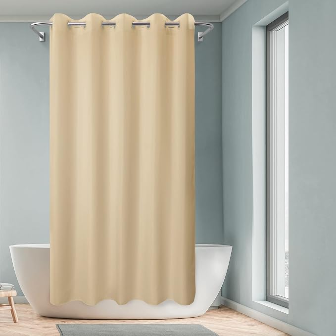River Dream Extra Long Shower Curtain No Hooks or Liner Needed, Beige | Soft Microfiber, 84" Long Fabric Shower Curtain Set Waterproof, Bottom Magnets, Machine Washable, 71W x 86H(84H)