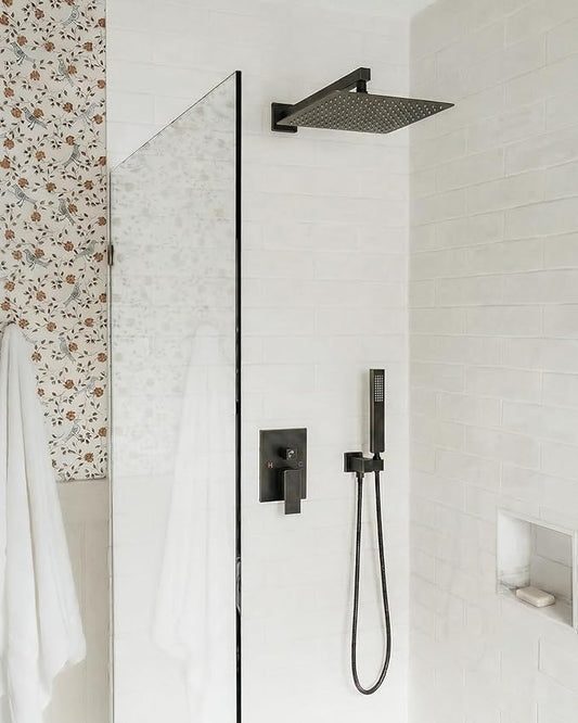 Homevacious Shower System Oil Rubbed Bronze Rainfall Shower Head Faucet | 10 Inch with Handheld Spray Mixer Wall Mounted Bathroom Combo Set Rough-in Valve Body Trim Included