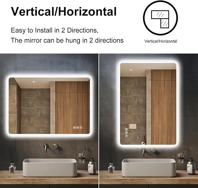 S'bagno 40"x28" LED Mirror for Bathroom, Bluetooth Speaker, Anti-Fog & Waterproof, Dimmable Wall Mirror with Touch Control, 3 Light Colors, Vertical or Horizontal, Ideal for Family Bathrooms