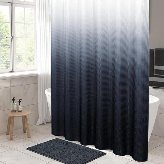MitoVilla Navy Blue Ombre Waffle Fabric Shower Curtain, Modern Waffle Weave Textured Shower Curtains for Luxury Rustic Bathroom Decor, Vintage Weighted Bathroom Shower Curtain, 72 x 72
