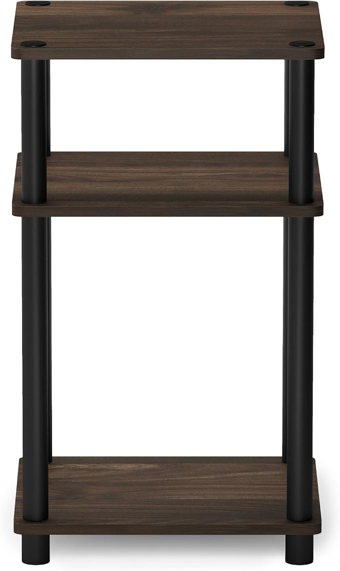 Furinno JUST Toolless 3-Tier Side Table Set of 2, Columbia Walnut | Open Shelf, Soft-Corner, End Tables, Night Stand, Nightstand, for Living Room, Bedroom