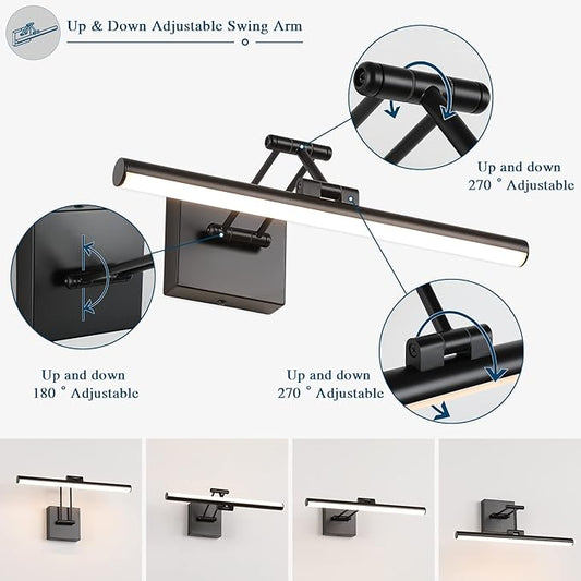 Joossnwell LED Picture Lights for Paintings Dimmable 15.5 Inch Long Hard-Wired Art Lights for Paintings Black Gallery Light with Adjustable Swing Arm Artwork Display Lamps 7W 3000K Warm White