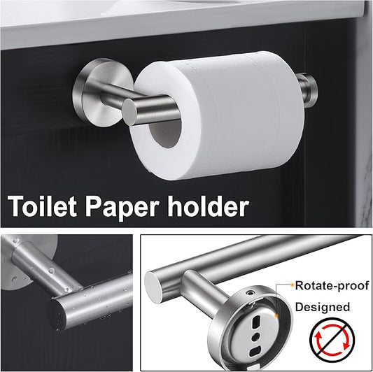 Nolimas 3-Pieces Set Brushed Nickel Bathroom Hardware SUS304 Stainless Steel Round Wall Mounted - Includes 12" Hand Towel Bar, Toilet Paper Holder, Robe Towel Hooks,Bathroom Accessories Kit