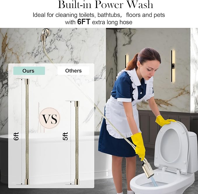 Filtered Shower Head with Handheld Brushed Nickel - High Pressure 6 Modes, 120 Anti-clog Nozzles, Detachable Showerhead with Hard Water Filters, Extra Long 6ft Hose, Power Wash Mode