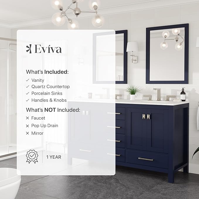 Eviva Aberdeen 60 in. Blue Double Sink Bath Vanity with Carrara Quartz Top and Undermount Porcelain Sinks