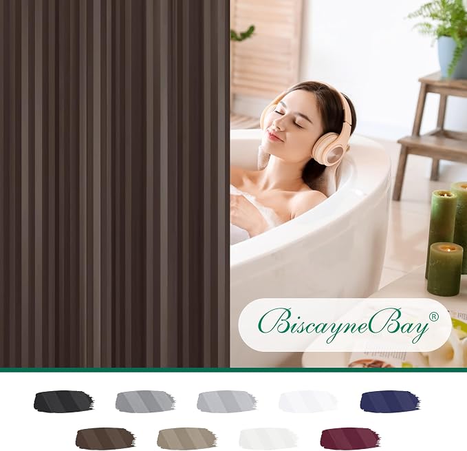 Fabric Shower Curtain Liner 72x72 Inch-Standard Size Cloth Shower Liners | Striped Brown Hotel Quality Water Resistant Shower Liners for Bathroom-Machine Washable Polyester Bath Curtain Apartment Home