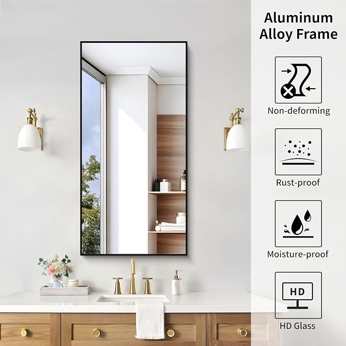 KOCUUY Black Bathroom Mirror, 20x40 Inch Rectangle Mirror for Over Sink, Modern Decorative Wall Mirror for Bedroom Living Room Bathroom, Hang Horizontal/Vertical
