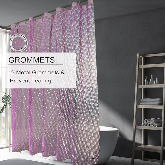 Shower Curtain Liner, Eva Pink 4G Lightweight Shower Liner, Plastic Waterproof Shower Curtains, 72x72 inch with 12 Grommet Holes 3 Large Magnetic Weights