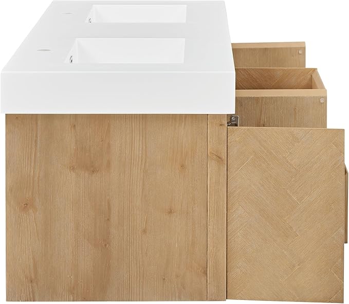 72 Inch Floating Sink Bathroom Vanity Wall Mount Double Vanities Overflow Mordern Large Storge Cabinet with Ceramic Countertop Double Soft Closing Drawers Pre-Assembled
