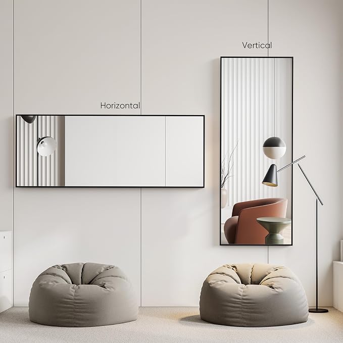 NEWBULIG Full Length Floor Mirror 64"x21", Body Standing Mirror | Wall Hanging or Leaning, Shatter-Proof Glass, Aluminum Alloy Frame with Stand, Home Decor Bedroom, Black