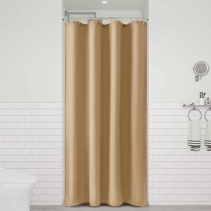 Gold Yellow 42 Inch Shower Curtain - Stall Narrow Half Linen Ultra Thick Fabric Shower Curtain Set with Hooks, Boho Farmhouse Rustic RV Camper Bath Curtains for Bathroom, 42x72
