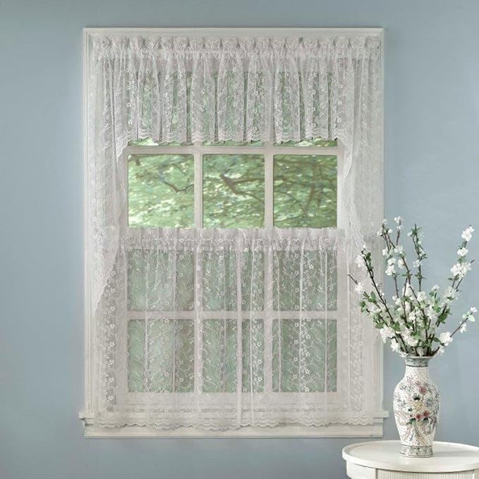 Sweet Home Collection Kitchen Curtains for Windows 40+ Styles & Colors Swag, Valance, Tier Sets & Panels Cafe Curtains for Farmhouse, Rustic, Modern Décor, Priscilla White, Valance