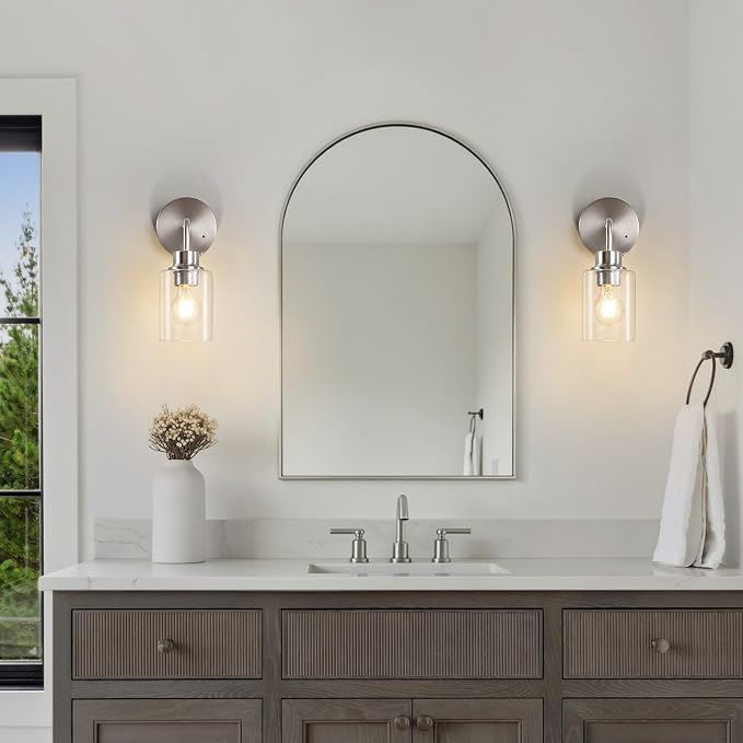 Epinl Battery Operated Wall Sconce Set of Two - Brushed Nickel Rechargeable Wireless Wall Sconces with Remote Control, Cordless Wall Lights 3000K Wall Lamp for Bedroom Bathroom Living Room