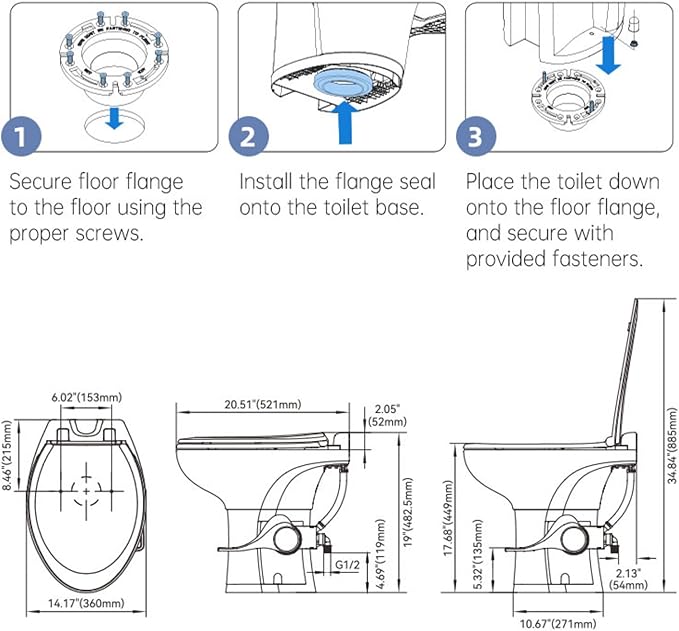 SEAFLO Residential Height Camper/RV Toilet with Elongated Ceramic Bowl, 19” Standard Height, Gravity Flush System, Foot Pedal Operation, Soft Close Seat, 4-Year Warranty