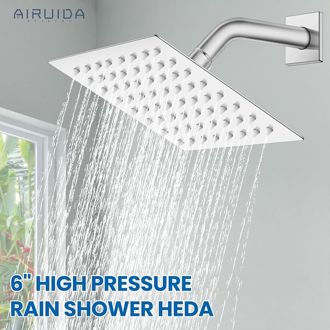 Airuida 6 Inch Shower Faucet Set,Bathtub Faucet Kit,Chrome Polish | Shower Tub Faucet Set,Male Threads Rough-In Valve,Square Head Shower System