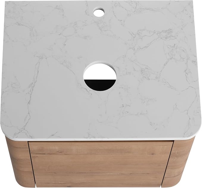 Malwee 60" Floating Bathroom Vanity with Double Sink, White Ceramic Basin | 2 Plywood Cabinets with Engineered Stone Countertop, 2 Vessel Sinks, 1 Open Shelf, 2 Doors, Arc Design, Easy Assembly