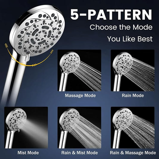 FEELSO Filtered Shower Head with Handheld, 5-Modes High Pressure Showerhead | 15 Stage Water Softener Filters for Hard Water, Remove Chlorine & Harmful Substance, 5 Spray Mode Showerhead, Hose & Bracket