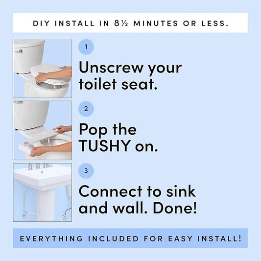 TUSHY Basic 2.0 Bidet Toilet Seat Attachment | Warm-Water Optional. Modern Sleek Design. Fresh Clean Water Sprayer (Non-Electric Self Cleaning Adjustable Nozzle), (White/Bamboo)