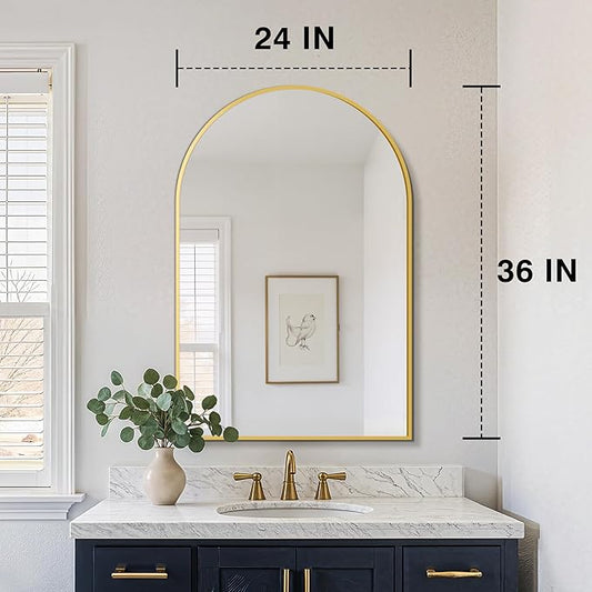 FICTOR 2 Pack 24" x 36" Arched Bathroom Vanity Mirror for Over Sink, Gold | Anti-Rust Metal Framed, HD Tempered Shatter-Proof Glass, Modern Wall Mirror for Entryway, Living Room, Bedroom