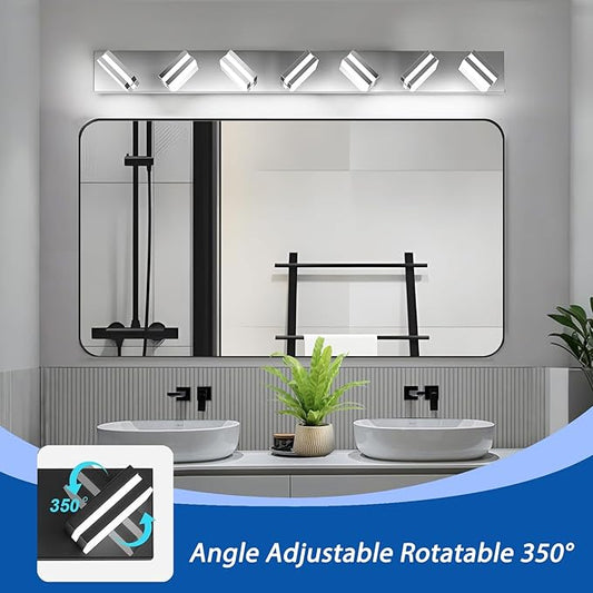 IZORRO LED Modern Bathroom Lights Fixtures(7-Light,Dimmable),Chrome Acrylic Wall Lighting,Vanity Lights for Bathroom Over Mirror - 6000k 40In (No Assembly Required)