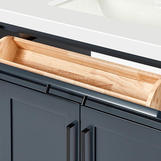 Isabella 66" Midnight Blue Double Bathroom Vanity, 1.5" Edge Pure White Quartz Countertop, Rectangular Undermount Sinks, 4 Soft Closing Doors, 6 Full Extension Dovetail Drawers