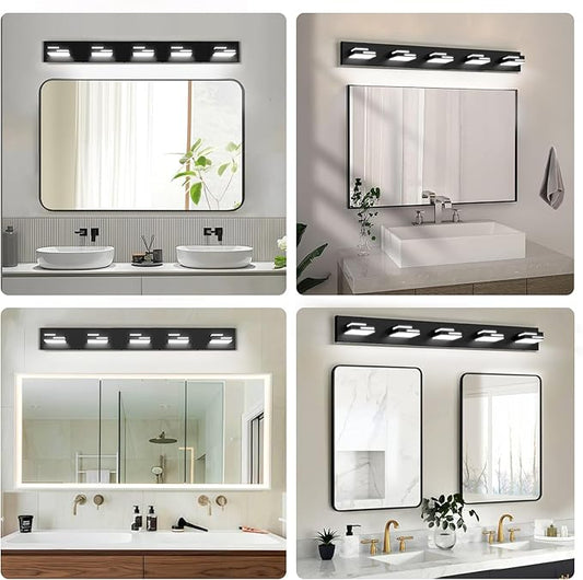 LED Modern Bathroom Vanity Light Fixtures, Dimmable Matte Black Vanity Lights for Bathroom Lighting Fixtures Over Mirror, with 360° Rotatable Acrylic Heads 5-Light 36-inch (Cool White 6000K)