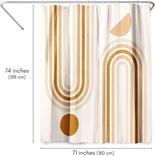 Americanflat 71x74 Boho Shower Curtain - Water-Resistant Long Shower Curtain with Durable Metal Grommets and 12 Hooks - 100% Polyester - Burnt Orange, Terracotta, Warm Sand and Cream