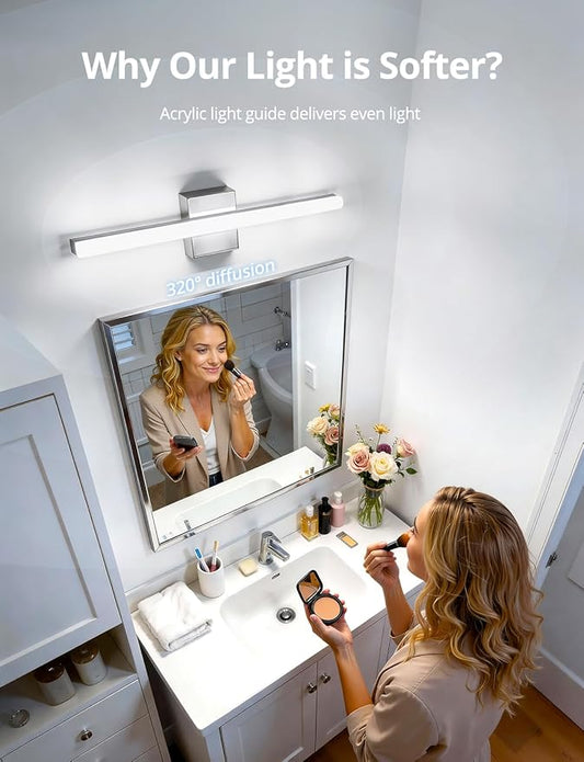 Lights for Bathroom Over Mirror, Modern Wall Mounted Fixtures Chrome | 24 Inch Long, Gentle Shadow Free, Linear Lamp Bar, Washroom, Rustproof, Daylight 6000K, Lampara de Pared para Baño, 2 Pack
