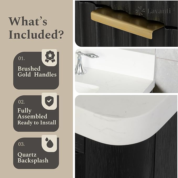 Lavanti Wooderna 30 Inch Bathroom Vanity with Sink – Stylish Firewood Black Vanity Bathroom with Storage Cabinet – Modern Bathroom Vanities with Single Vanity Sink & Quartz Countertop