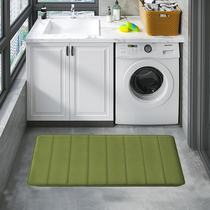 RUN HELIX Sage Green Bathroom Rugs Sets 3 Piece Memory Foam Non Slip Bath Mats for Bathroom Floor and U-Shaped Contour Toilet Rug, Soft Washable Bathrom Sets Mats and Rugs Sets for Toilet Shower Sink