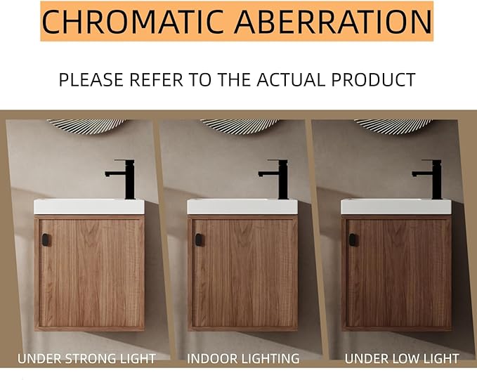 18.5" Bathroom Vanity with Resin Sink, Modern Wall-Mounted Floating Bathroom Vanity with Soft Closed Single Door for Home, Undermount Storage Cabinet, Easy to Clean, Natural Walnut