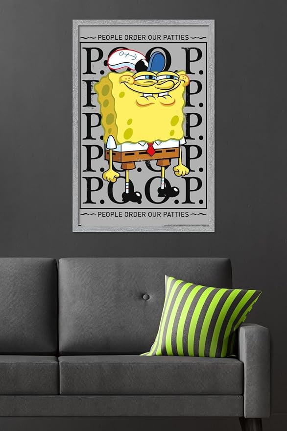 Trends International Nickelodeon Spongebob - P.O.O.P. Wall Poster, 34L x 22.4W, Gray Framed Version