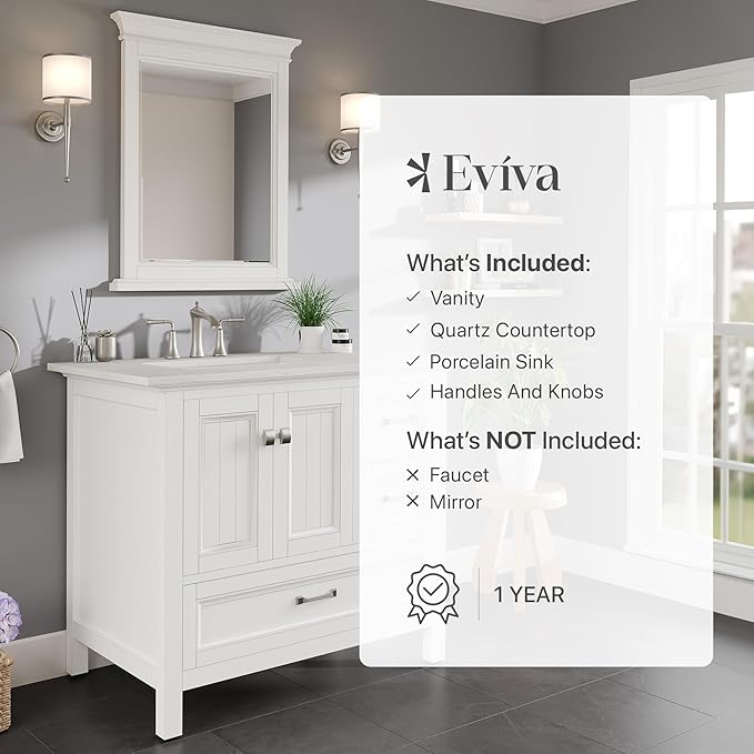 Eviva Britney 36 in. White Single Sink Bath Vanity with Carrara Quartz Top and Undermount Porcelain Sink