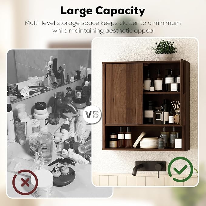 RUSTOWN Wall Mounted Bathroom Cabinets with Rounded Edges & Curved Handles | Adjustable Shelf, 3-Tier Over The Toilet Storage Cabinets, Modern Medicine Cabinet for Laundry Kitchen Living Room