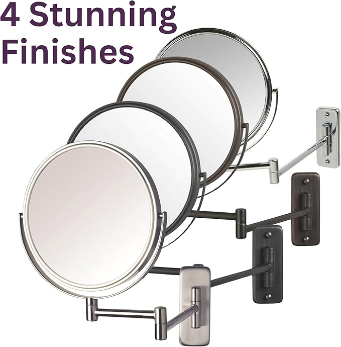 JERDON Wall-Mounted Magnifying Mirror - Bathroom Makeup Mirror with 5X Magnification - 8-Inch Diameter - Black - Model JP7506BK