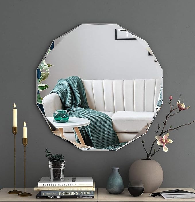 20x20 Inch Bathroom Mirrors for Over Sink, Round Frameless Mirrors for Wall | Beveled Bathroom Mirror, Bathroom Vanity Circle Mirror for Bedroom Living Room Entryway Home Decor