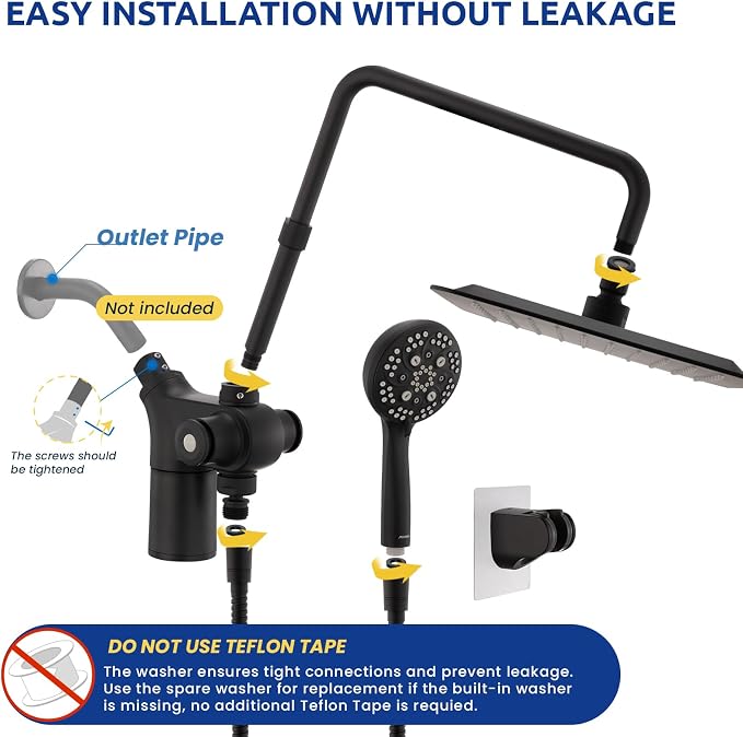 Upgraded Dual Shower Heads Combo, 10 inch Filtered Shower Head with Handheld, 3-Way Rain Shower Head with Filters, 7 Settings Handheld Spray, High Pressure, Height Adjustable (Black)