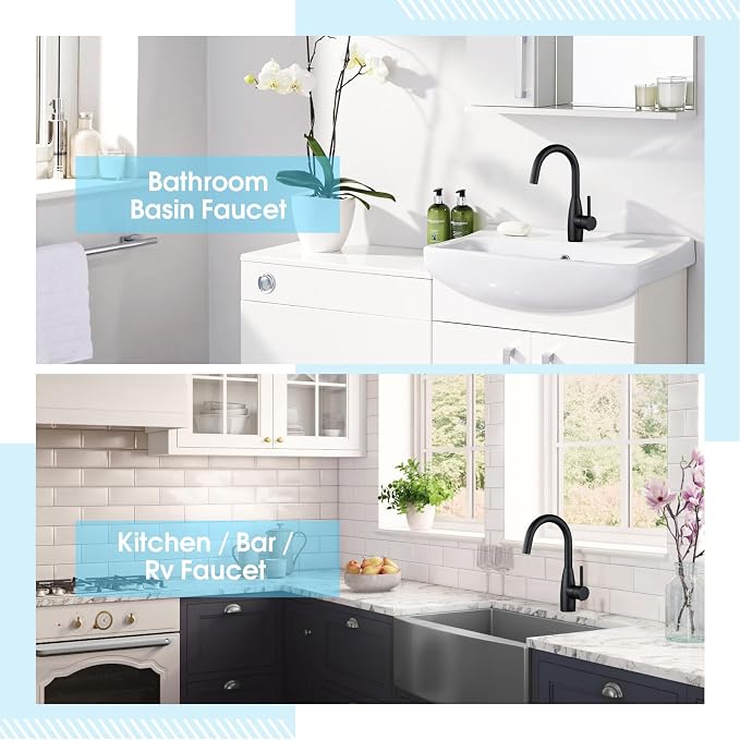 CREA Bar Sink Faucet, Sink Faucets Single Hole Black for Bathroom Kitchen Campers with Deck Plate Prep Wet Utility Small Mini Outdoor Vessel Farmhouse Vanity Lavatory