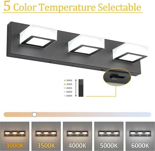 Ralbay 5 Color Temperature Modern LED Black Bathroom Vanity Lights Dimmable Acrylic Modern Black Bathroom Wall Lighting Fixtures