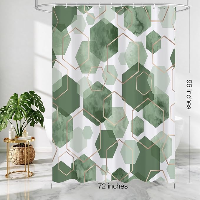 Litabel Extra Long Geometric Shower Curtain for Bathroom, 72x84 | Extra Long Modern Minimalist Shower Curtais, Olive Green Geometric Art Print Abstract Waterproof Bath Curtain