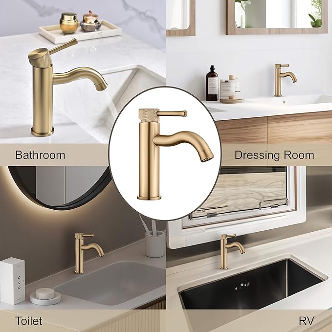 Brushed Gold Bathroom Faucet Single Handle,with Splash Faucet Sprayer Extender Faucets Aerator
