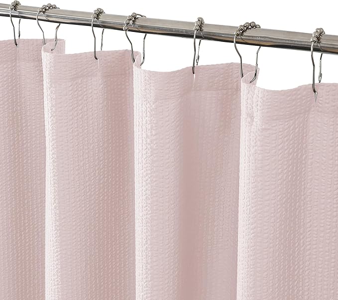 OVZME Stall Shower Curtain 48X72 inch, Embossed Textured Fabric Shower Curtain for Bathroom - Soft Cloth & Hotel Spa, Water Repellent, Machine Washable Bathroom Curtain, Pink