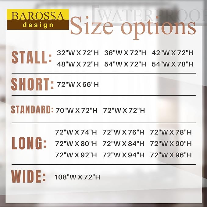 Barossa Design Waterproof Fabric Stall Shower Curtain Liner Microfiber 54" W x 72" H - Hotel Quality, Machine Washable, White Shower Liner for Bath Tub, 54x72